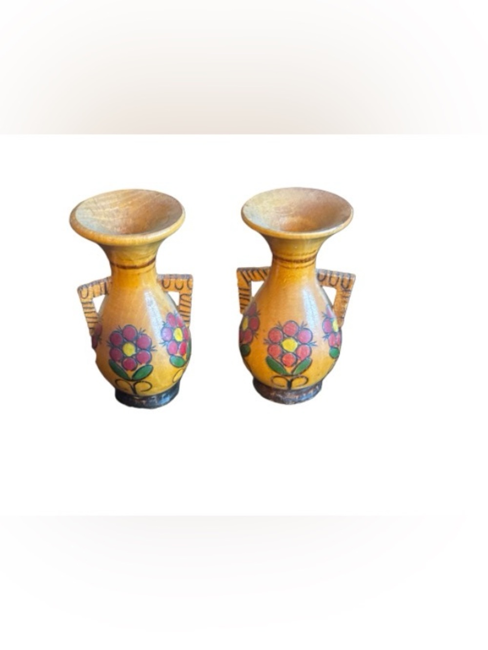 Pair of wood hand painted folk art bud vases